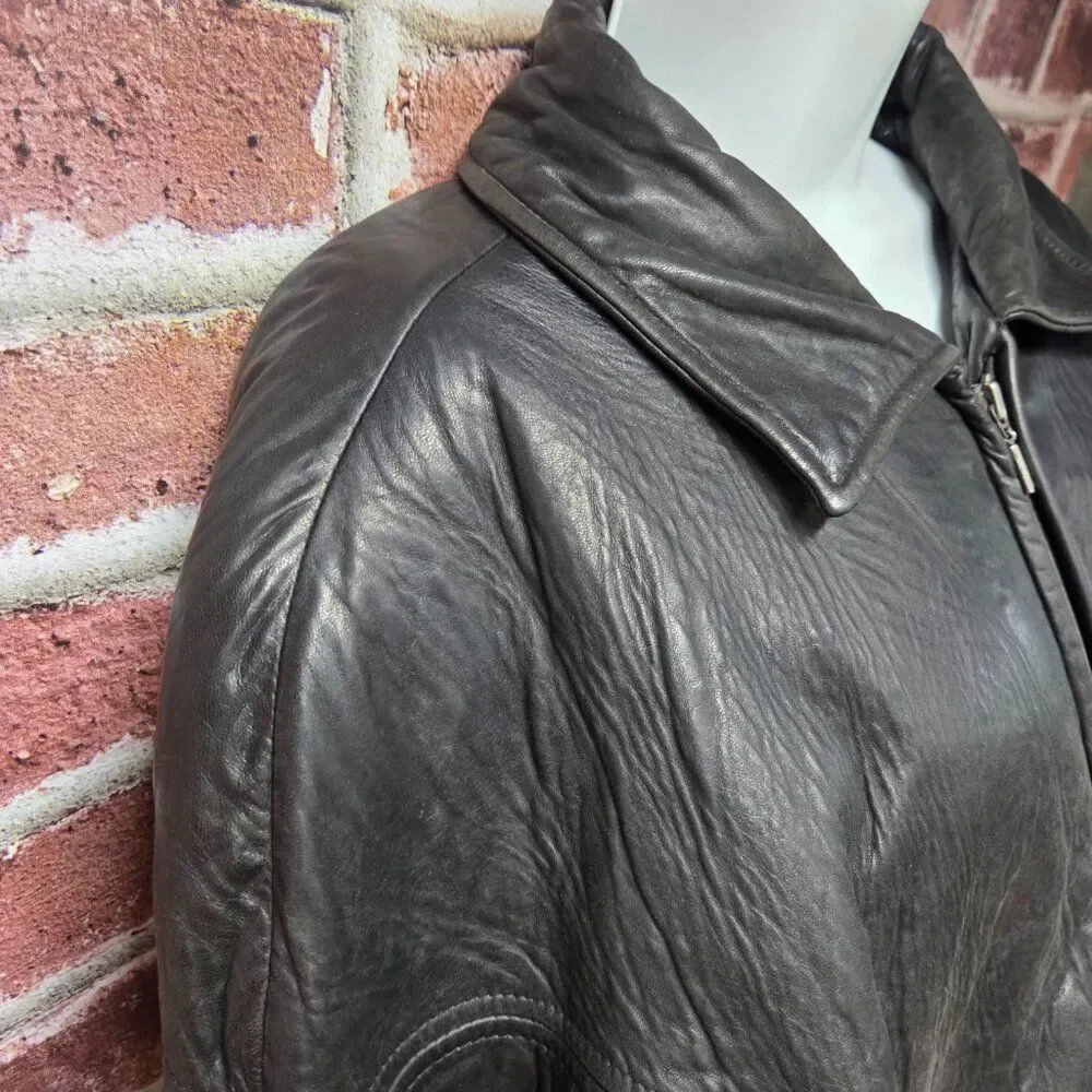 Saxony Vintage Leather Bomber Jacket | Men’s Size 40 | Black Full‎ Zip